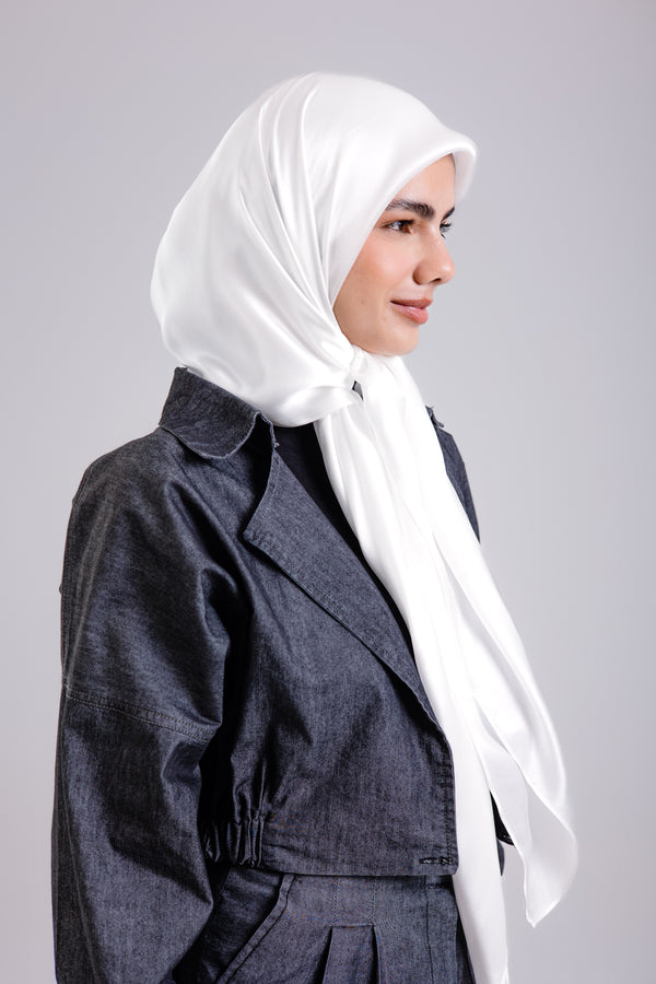 Worood Crème Silk Scarf Square – cream silk scarf with delicate soft finish