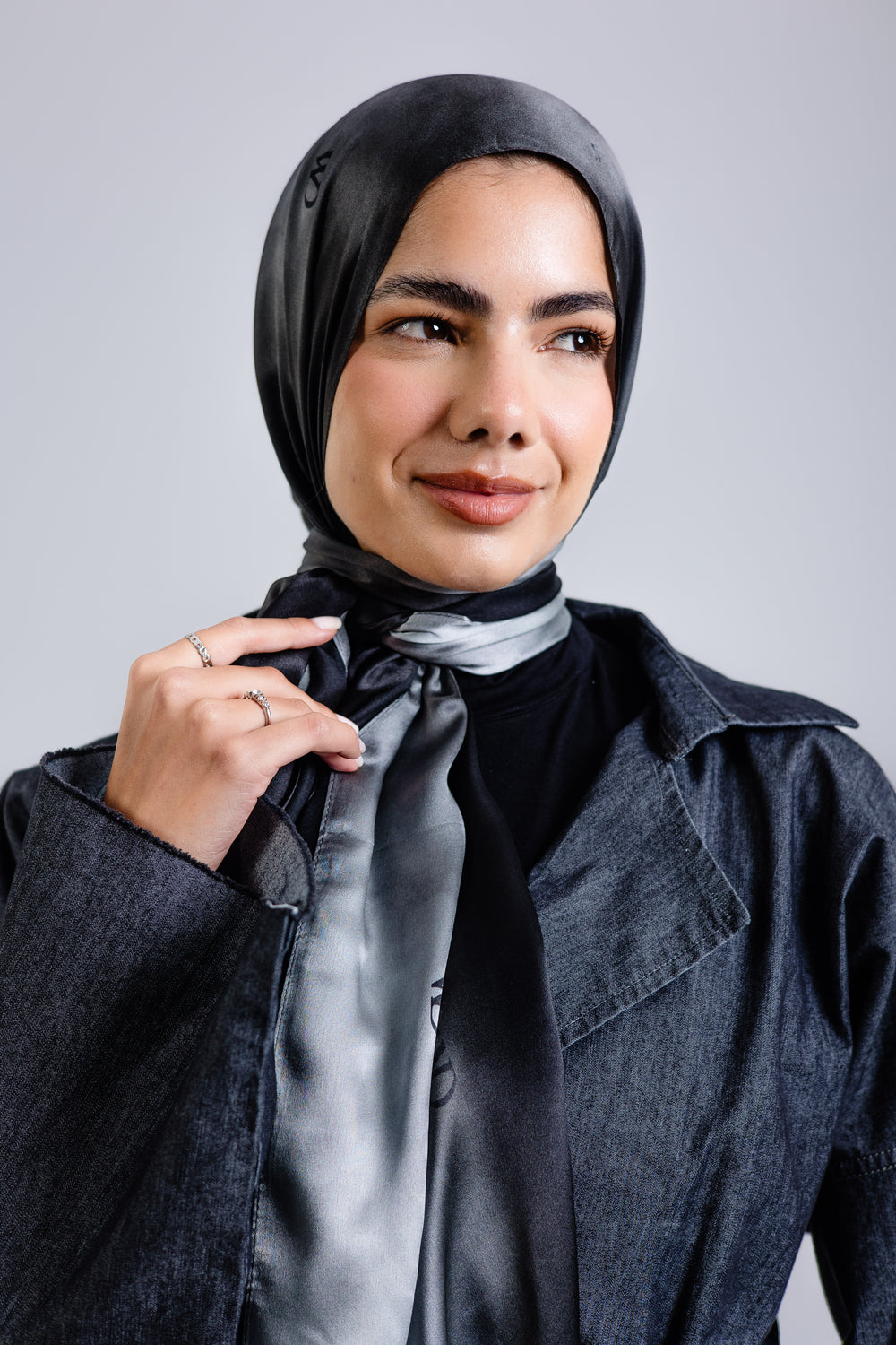 Worood Divine Noire Silk Scarf Rectangle – elegant black silk scarf with a smooth, lustrous finish