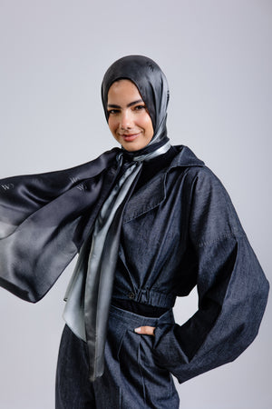 Worood Divine Noire Silk Scarf Rectangle – elegant black silk scarf with a smooth, lustrous finish