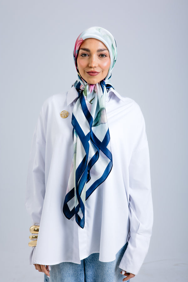 Worood Elysian Silk Scarf Square – elegant pastel silk scarf with a soft, airy drape