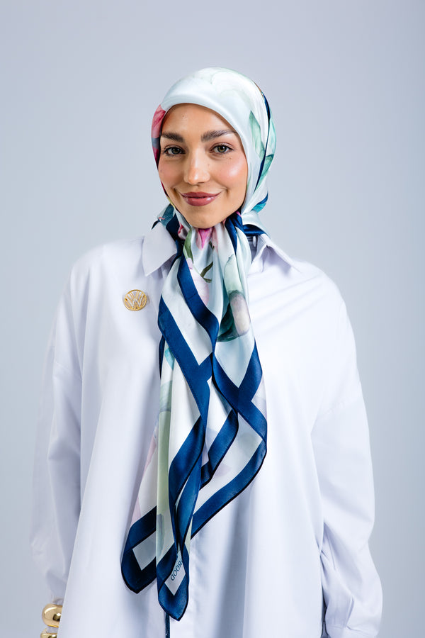Worood Elysian Silk Scarf Square – elegant pastel silk scarf with a soft, airy drape
