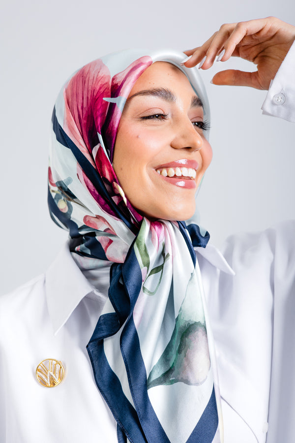 Worood Elysian Silk Scarf Square – elegant pastel silk scarf with a soft, airy drape