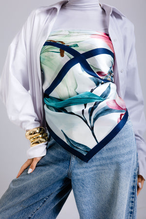 Worood Elysian Silk Scarf Square – elegant pastel silk scarf with a soft, airy drape