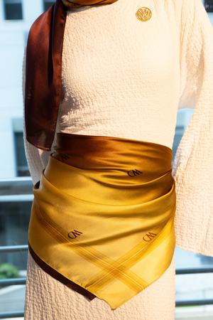 Worood Jour Doré Silk Scarf Square – gold-toned silk scarf with soft radiant finish