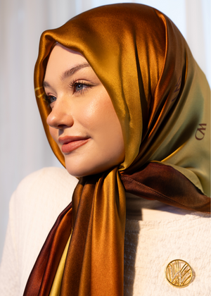 Worood Jour Doré Silk Scarf Square – gold-toned silk scarf with soft radiant finish