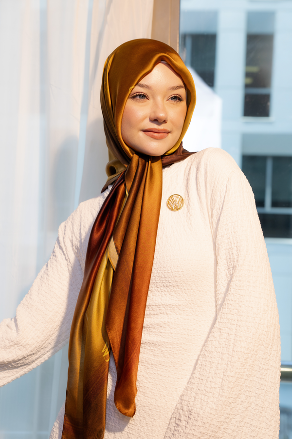 Worood Jour Doré Silk Scarf Square – gold-toned silk scarf with soft radiant finish