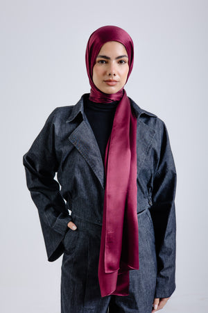 Worood Maroon Silk Scarf Rectangle – deep maroon silk scarf with subtle shine