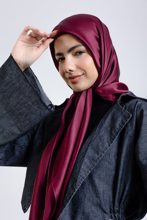 Worood Maroon Silk Scarf Square – maroon silk scarf with smooth soft finish