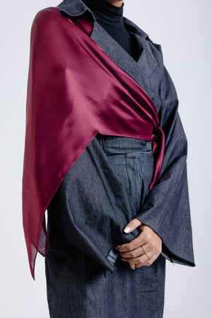 Worood Maroon Silk Scarf Square – maroon silk scarf with smooth soft finish