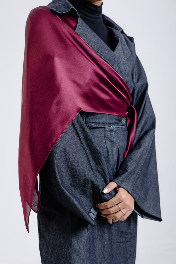 Worood Maroon Silk Scarf Square – maroon silk scarf with smooth soft finish