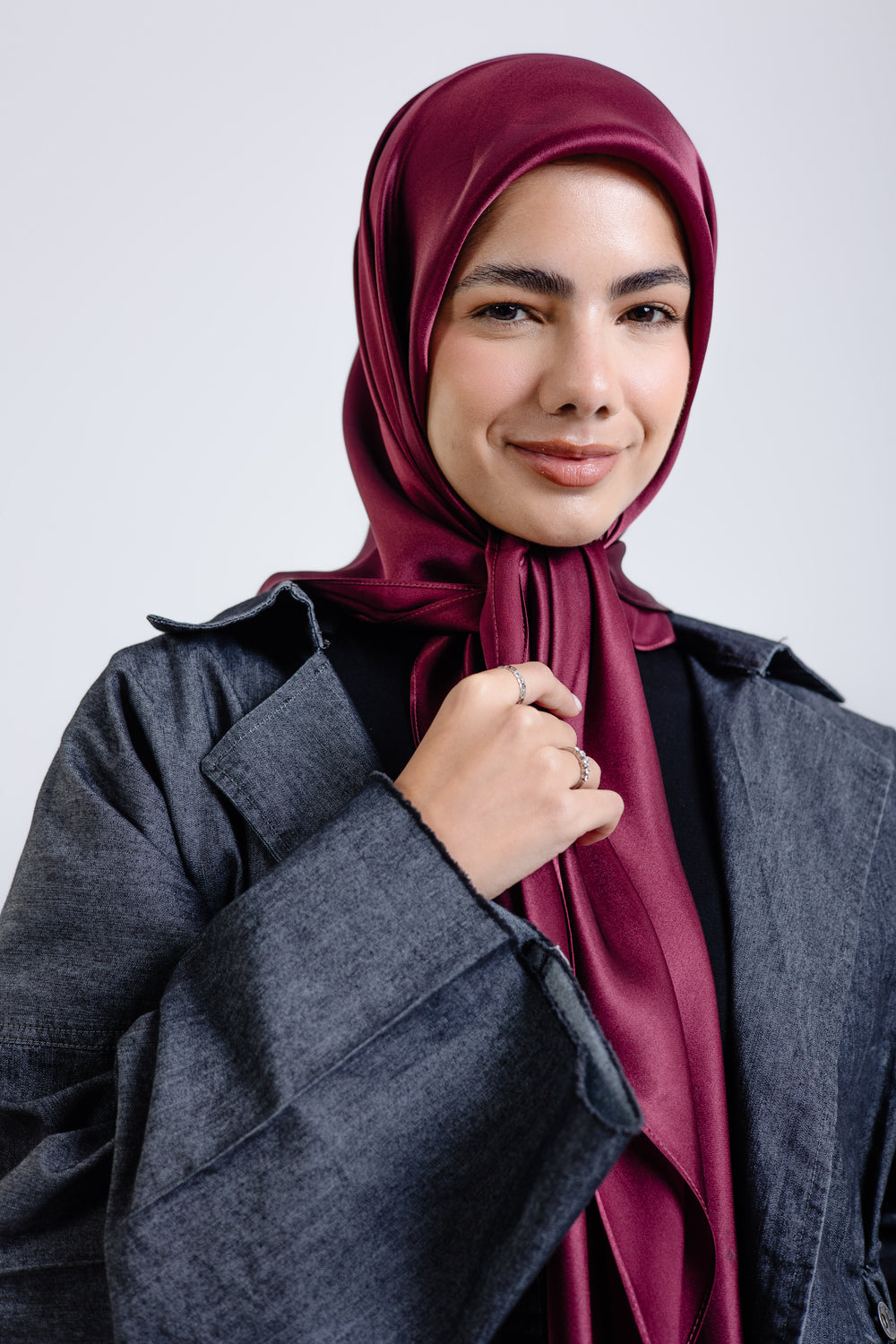 Worood Maroon Silk Scarf Square – maroon silk scarf with smooth soft finish