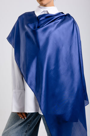 Worood Navy Silk Scarf Rectangle – classic navy blue silk scarf with subtle shine