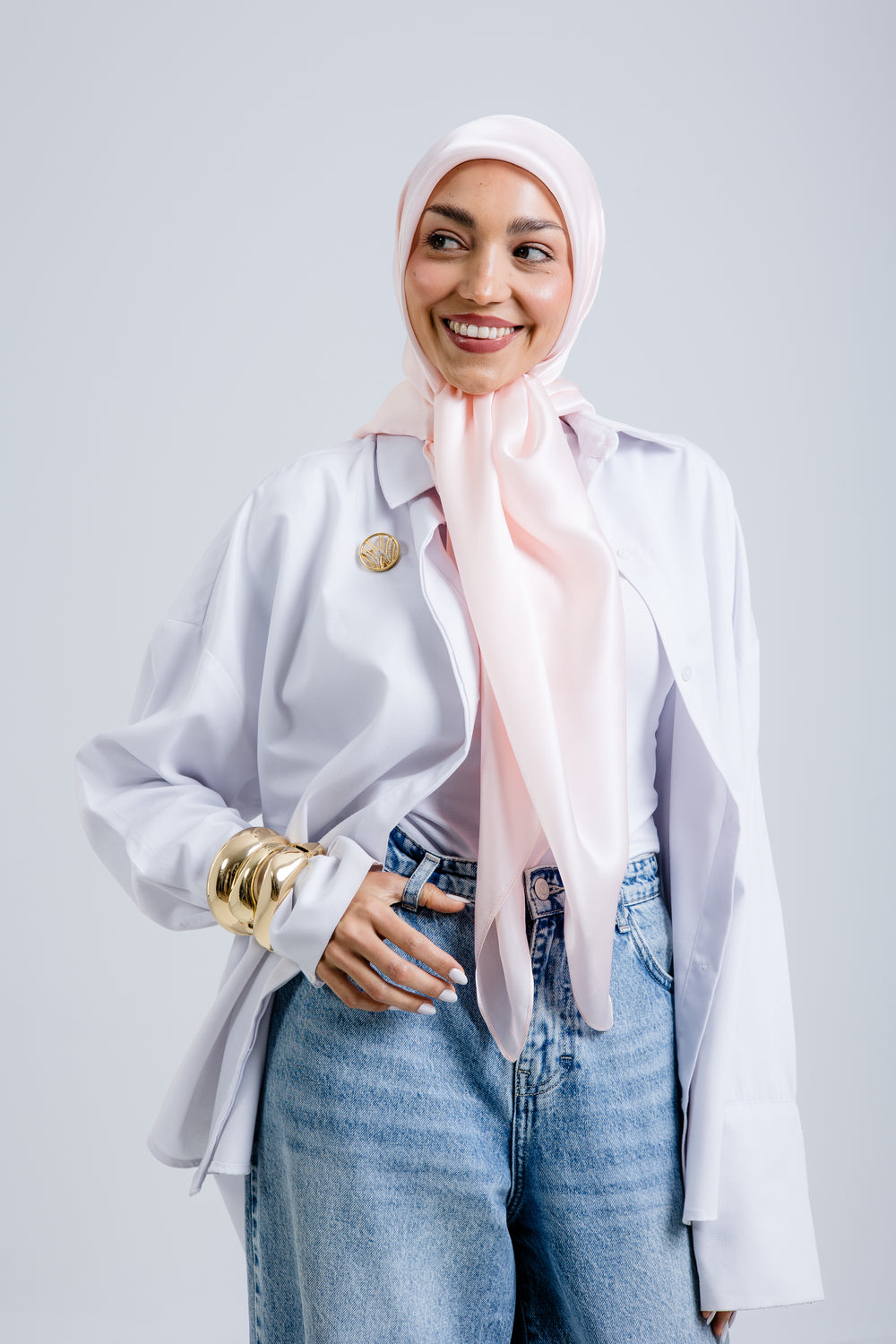 Worood Powder Silk Scarf Rectangle – pastel powder pink silk scarf with smooth matte sheen