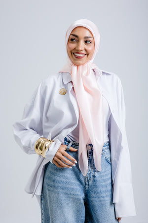 Worood Powder Silk Scarf Rectangle – pastel powder pink silk scarf with smooth matte sheen