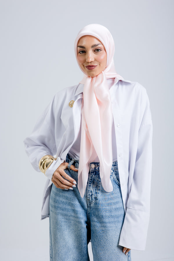 Worood Powder Silk Scarf Rectangle – pastel powder pink silk scarf with smooth matte sheen