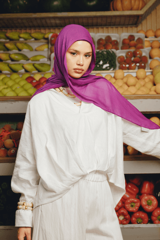 Raspberry premium bamboo scarf set with matching bamboo inner cap and breathable lightweight drape by WOROOD