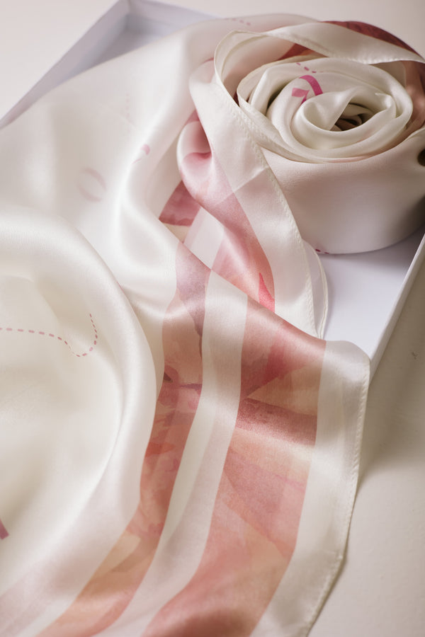 Worood Rosé Insignia Silk Scarf – سكارف حرير روزي إنسجنيا من ورود