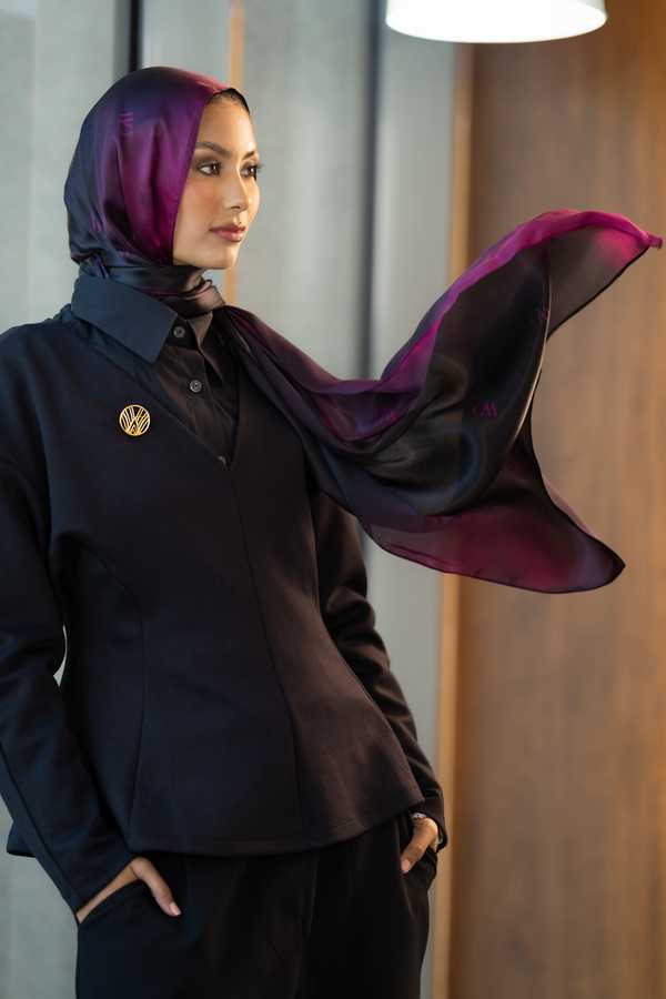 Worood Rouge Nuit Silk Scarf Rectangle – deep red silk scarf with rich, glossy texture