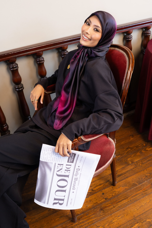 Worood Rouge Nuit Silk Scarf Square – dark red silk scarf with a glossy, elegant texture