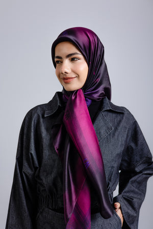 Worood Rouge Nuit Silk Scarf Square – dark red silk scarf with a glossy, elegant texture