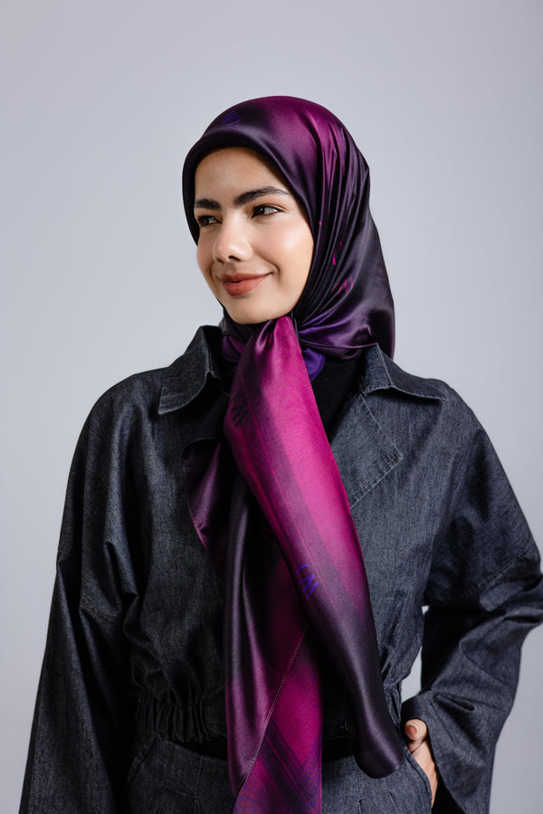 Worood Rouge Nuit Silk Scarf Square – dark red silk scarf with a glossy, elegant texture