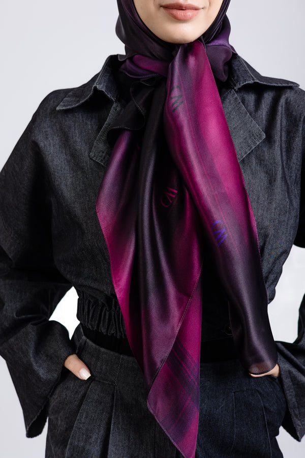 Worood Rouge Nuit Silk Scarf Square – dark red silk scarf with a glossy, elegant texture