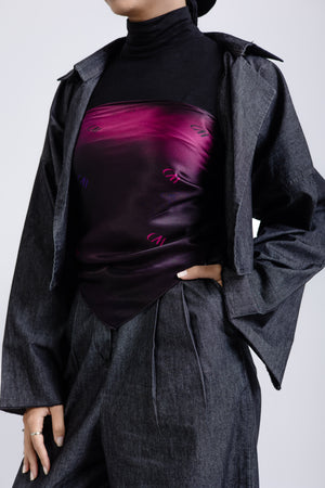 Worood Rouge Nuit Silk Scarf Square – dark red silk scarf with a glossy, elegant texture