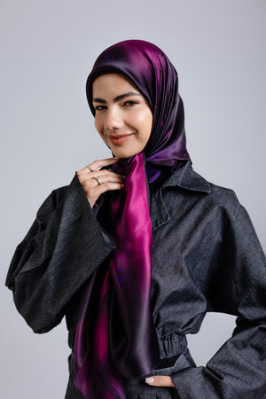 Worood Rouge Nuit Silk Scarf Square – dark red silk scarf with a glossy, elegant texture