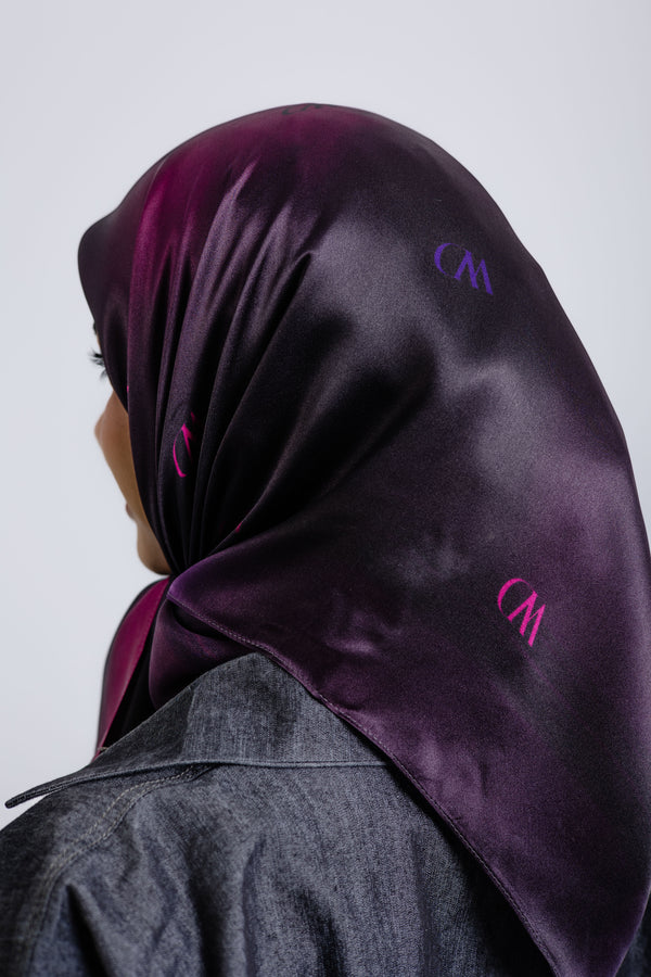 Worood Rouge Nuit Silk Scarf Square – dark red silk scarf with a glossy, elegant texture