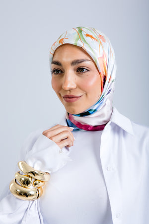 Worood Silken Flora Silk Scarf Square – floral silk scarf with soft pastel flower prints