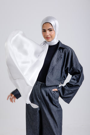 Worood Silver Silk Scarf Rectangle – elegant silver silk scarf with a glossy finish