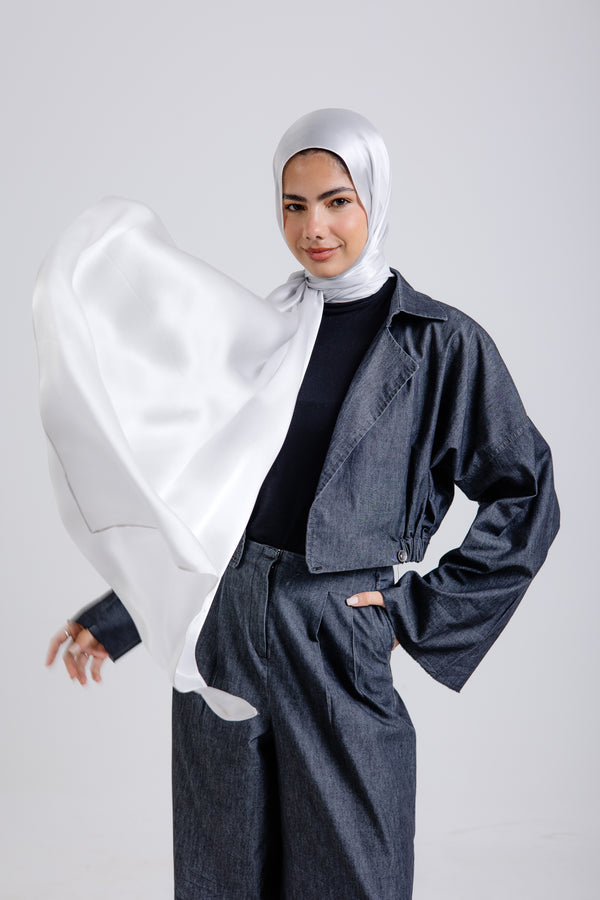 Worood Silver Silk Scarf Rectangle – elegant silver silk scarf with a glossy finish