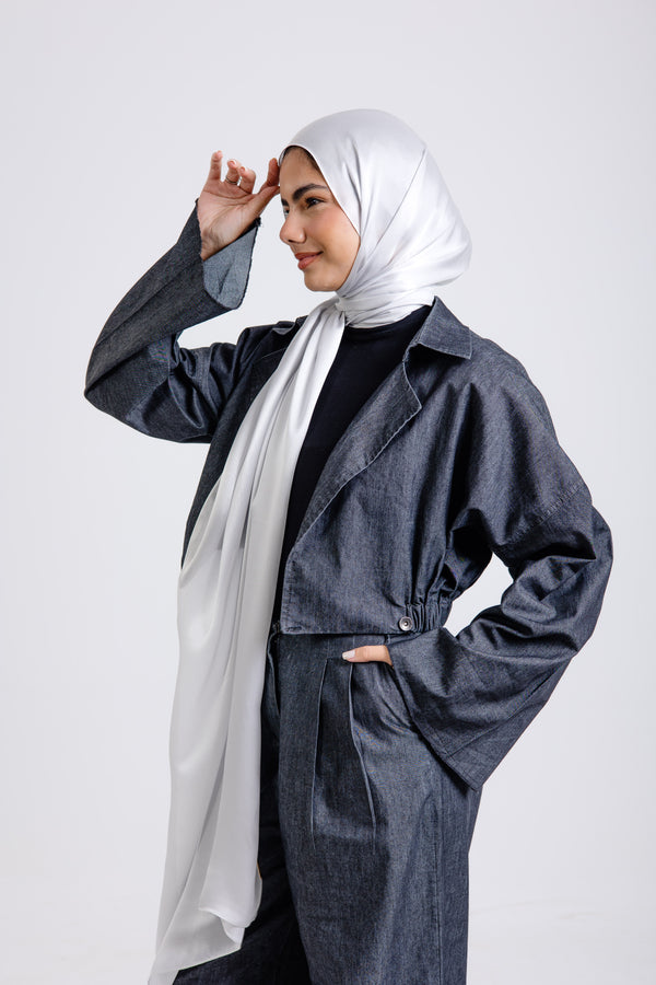 Worood Silver Silk Scarf Rectangle – elegant silver silk scarf with a glossy finish