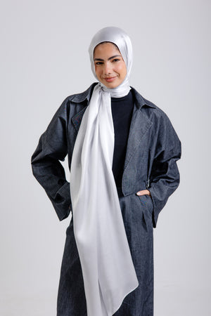 Worood Silver Silk Scarf Rectangle – elegant silver silk scarf with a glossy finish