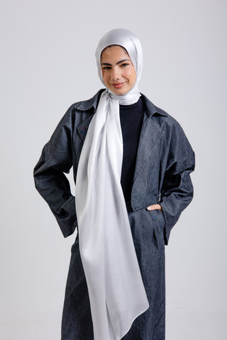 Worood Silver Silk Scarf Rectangle – elegant silver silk scarf with a glossy finish
