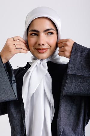 Worood Silver Silk Scarf Square – silver silk scarf with light reflective sheen