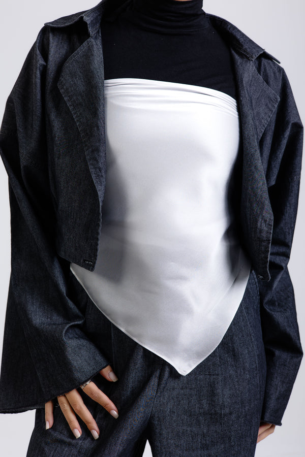 Worood Silver Silk Scarf Square – silver silk scarf with light reflective sheen