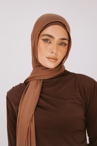 Walnut premium bamboo scarf set with matching bamboo inner cap and breathable lightweight drape by WOROOD