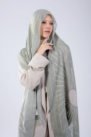 Worood Sunny Days sage modal scarf styled for modern, understated elegance.