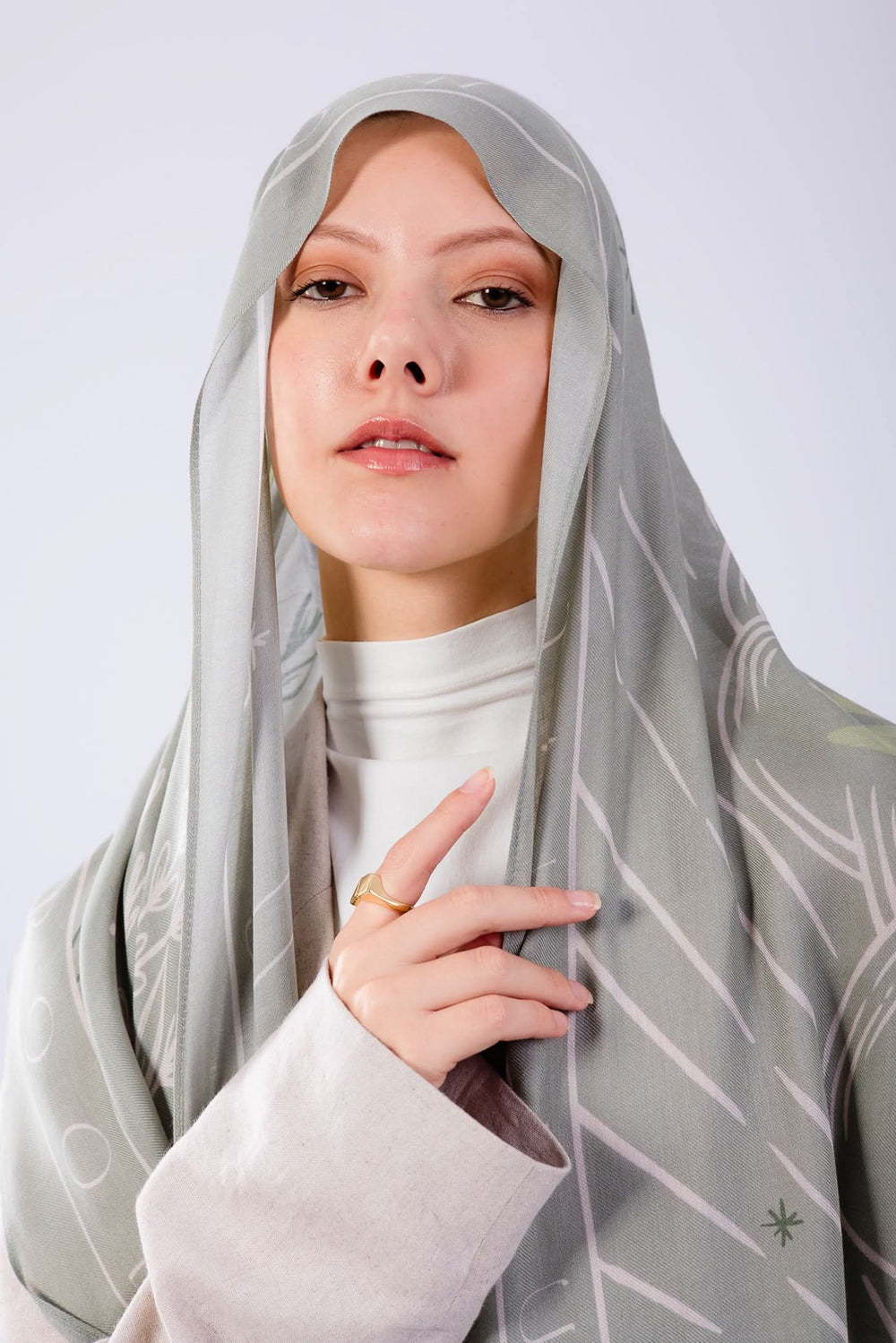 Worood Sunny Days sage modal scarf styled for modern, understated elegance.