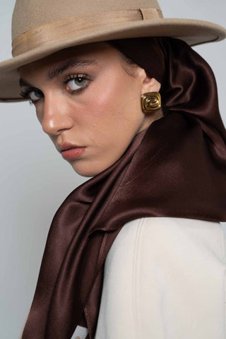 Chocolate Square Silk Scarf by WOROOD