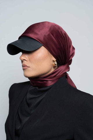 Maroon Square Silk Scarf by WOROOD