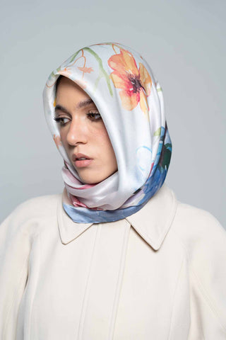 Silken Flora Square Silk Scarf by WOROOD