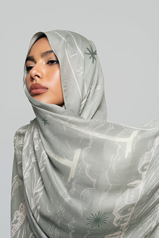 Sunny Days In Sage Printed Premium Modal Scarf by WOROOD